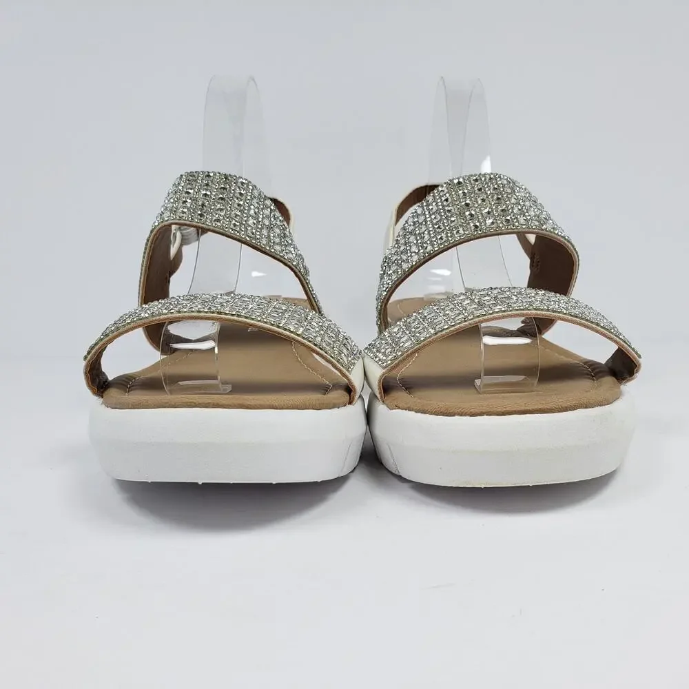 Alexis Bendel Blake Womens Size 9.5 White Bling Rhinestones Wedge Sandals